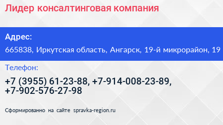 Лидер консалтинговая компания - визитка