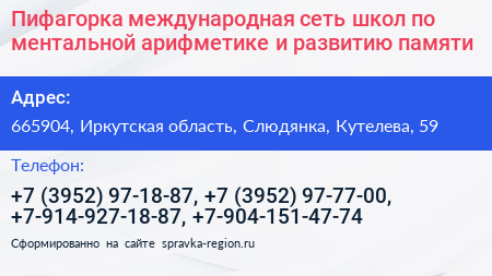 Пифагорка международная сеть школ по ментальной арифметике и развитию памяти - визитка