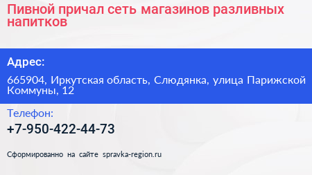 Пивной причал сеть магазинов разливных напитков - визитка