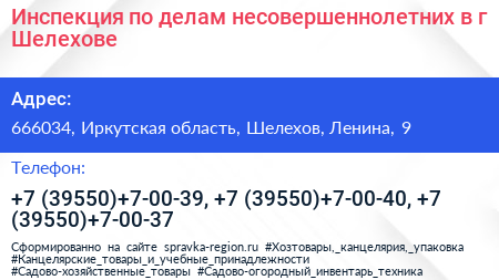 Инспекция по делам несовершеннолетних в г Шелехове - визитка