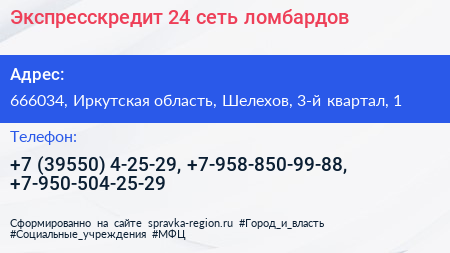 Экспресскредит 24 сеть ломбардов - визитка