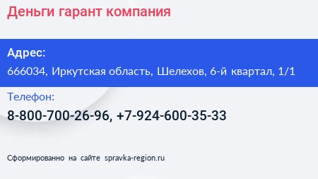 Деньги гарант компания - визитка