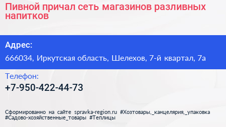 Пивной причал сеть магазинов разливных напитков - визитка