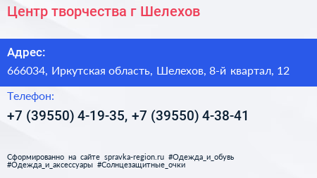 Центр творчества г Шелехов - визитка