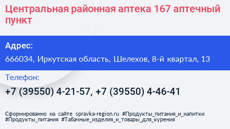 Центральная районная аптека 167 аптечный пункт - визитка