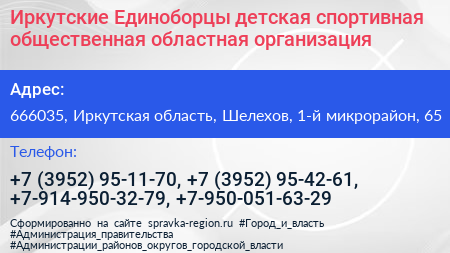 Иркутские Единоборцы детская спортивная общественная областная организация - визитка
