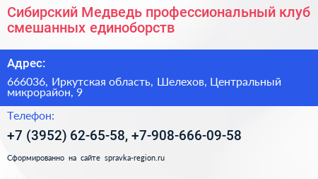 Сибирский Медведь профессиональный клуб смешанных единоборств - визитка