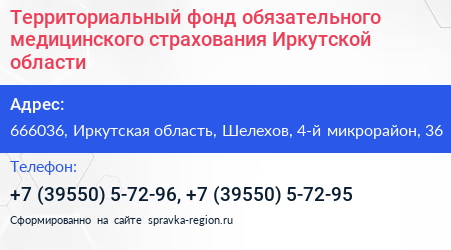 Территориальный фонд обязательного медицинского страхования Иркутской области - визитка