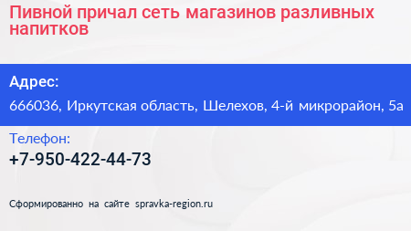 Пивной причал сеть магазинов разливных напитков - визитка