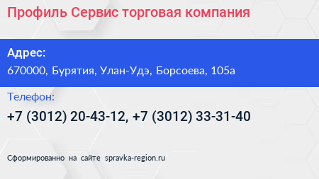 Профиль Сервис торговая компания - визитка