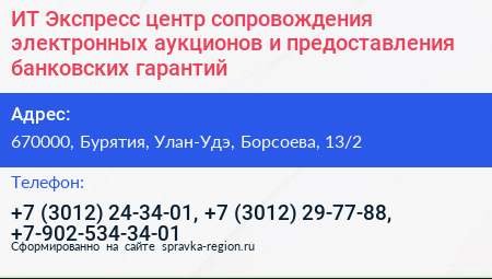 ИТ Экспресс центр сопровождения электронных аукционов и предоставления банковских гарантий - визитка