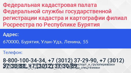 Федеральная кадастровая палата Федеральной службы государственной регистрации кадастра и картографии филиал Росреестра по Республике Бурятия - визитка