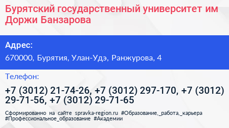 Бурятский государственный университет им Доржи Банзарова - визитка