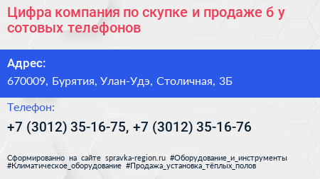 Цифра компания по скупке и продаже б у сотовых телефонов - визитка