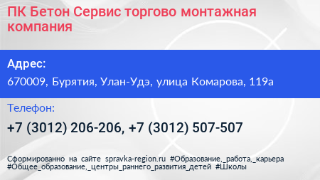 ПК Бетон Сервис торгово монтажная компания - визитка