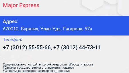 Major Express - визитка