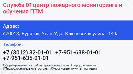 Служба 01 центр пожарного мониторинга и обучения ПТМ - визитка