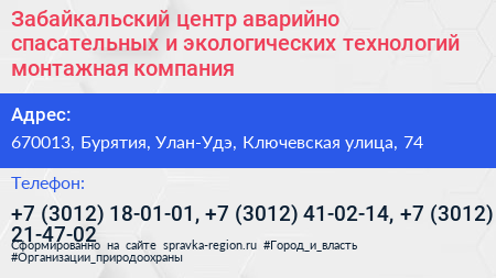 Забайкальский центр аварийно спасательных и экологических технологий монтажная компания - визитка