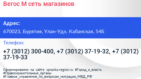 Вегос М сеть магазинов - визитка