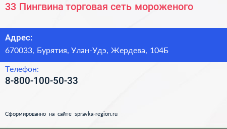 Нажмите, чтобы скачать визитку 33 Пингвина торговая сеть мороженого - визитка