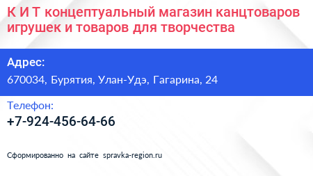 К И Т концептуальный магазин канцтоваров игрушек и товаров для творчества - визитка