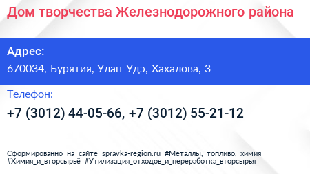 Дом творчества Железнодорожного района - визитка
