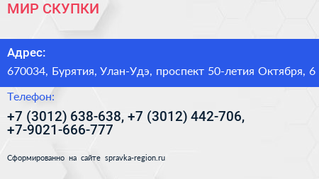 МИР СКУПКИ - визитка