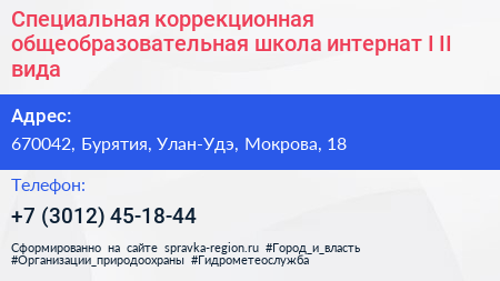 Специальная коррекционная общеобразовательная школа интернат I II вида - визитка