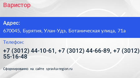 Варистор - визитка