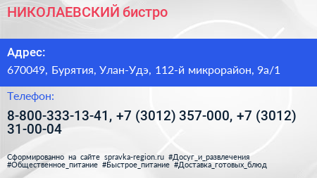 НИКОЛАЕВСКИЙ бистро - визитка