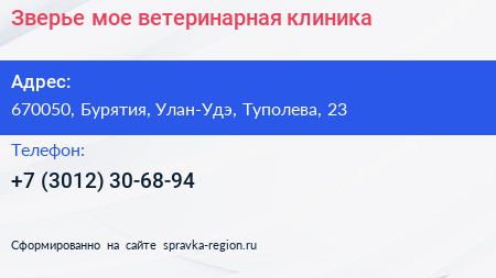 Нажмите, чтобы скачать визитку Зверье мое ветеринарная клиника - визитка