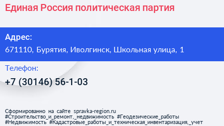 Единая Россия политическая партия - визитка
