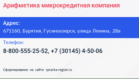 Арифметика микрокредитная компания - визитка