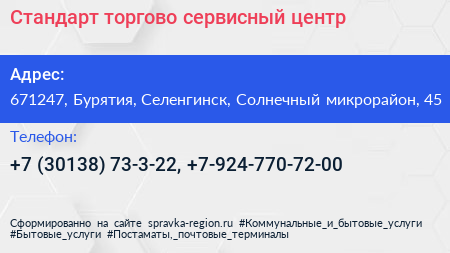 Стандарт торгово сервисный центр - визитка
