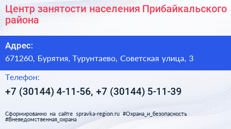 Центр занятости населения Прибайкальского района - визитка