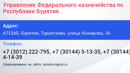 Управление Федерального казначейства по Республике Бурятия - визитка