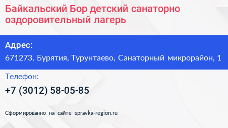 Байкальский Бор детский санаторно оздоровительный лагерь - визитка