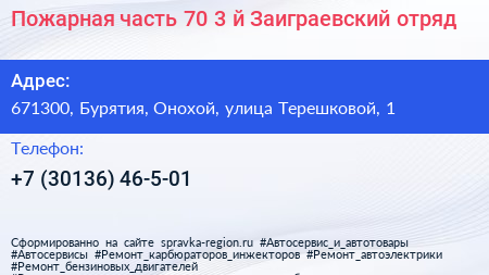 Пожарная часть 70 3 й Заиграевский отряд - визитка