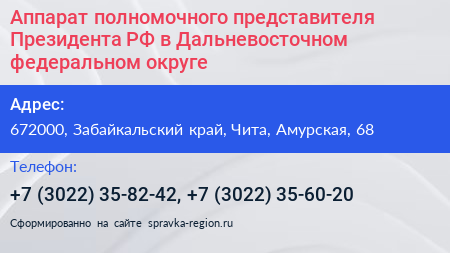Аппарат полномочного представителя Президента РФ в Дальневосточном федеральном округе - визитка