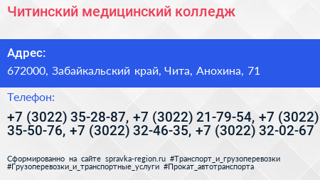 Читинский медицинский колледж - визитка