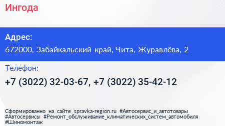 Ингода - визитка