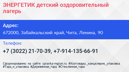 ЭНЕРГЕТИК детский оздоровительный лагерь - визитка
