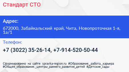 Стандарт СТО - визитка