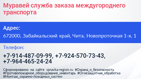 Муравей служба заказа междугороднего транспорта - визитка