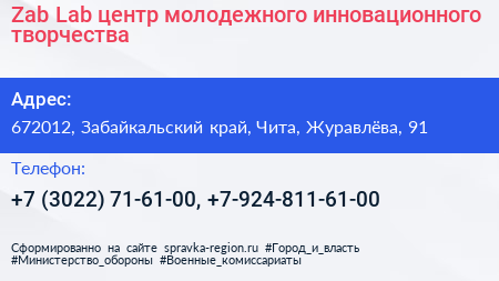 Zab Lab центр молодежного инновационного творчества - визитка