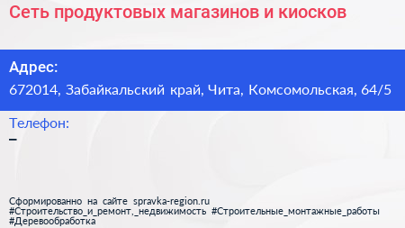 Сеть продуктовых магазинов и киосков - визитка