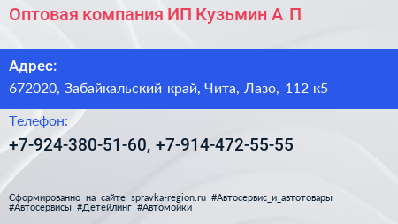 Оптовая компания ИП Кузьмин А П  - визитка