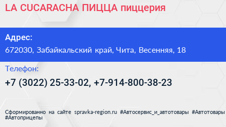 LA CUCARACHA ПИЦЦА пиццерия - визитка