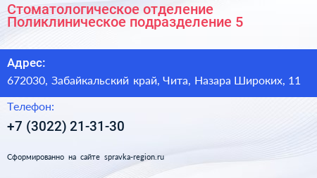 Стоматологическое отделение Поликлиническое подразделение 5 - визитка