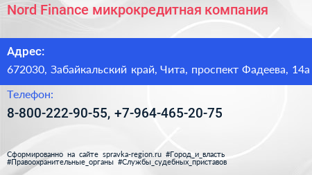 Nord Finance микрокредитная компания - визитка